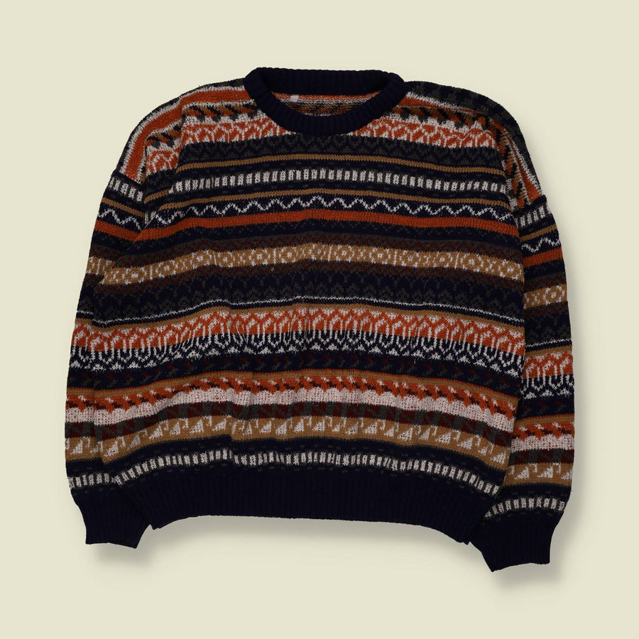 1980s | Fair Isle Knit | Navy & Rust | Boxy Fit - 3XL