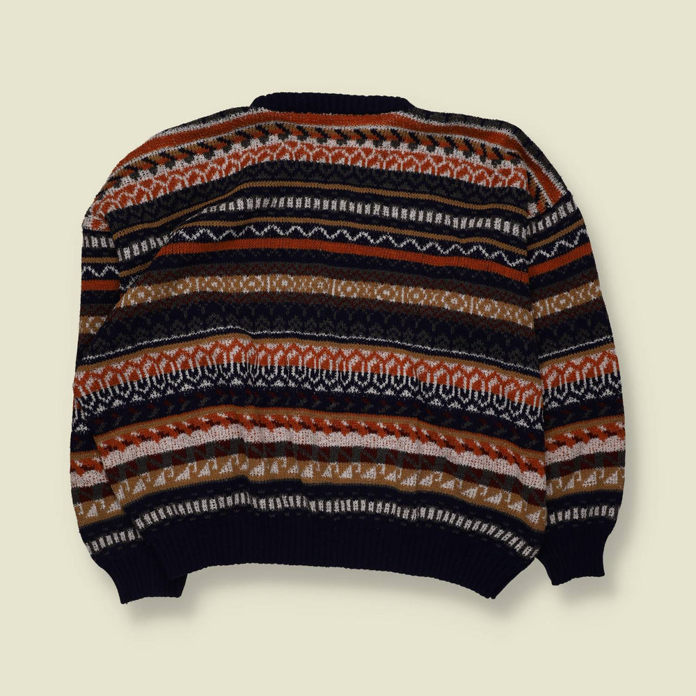 1980s | Fair Isle Knit | Navy & Rust | Boxy Fit - 3XL