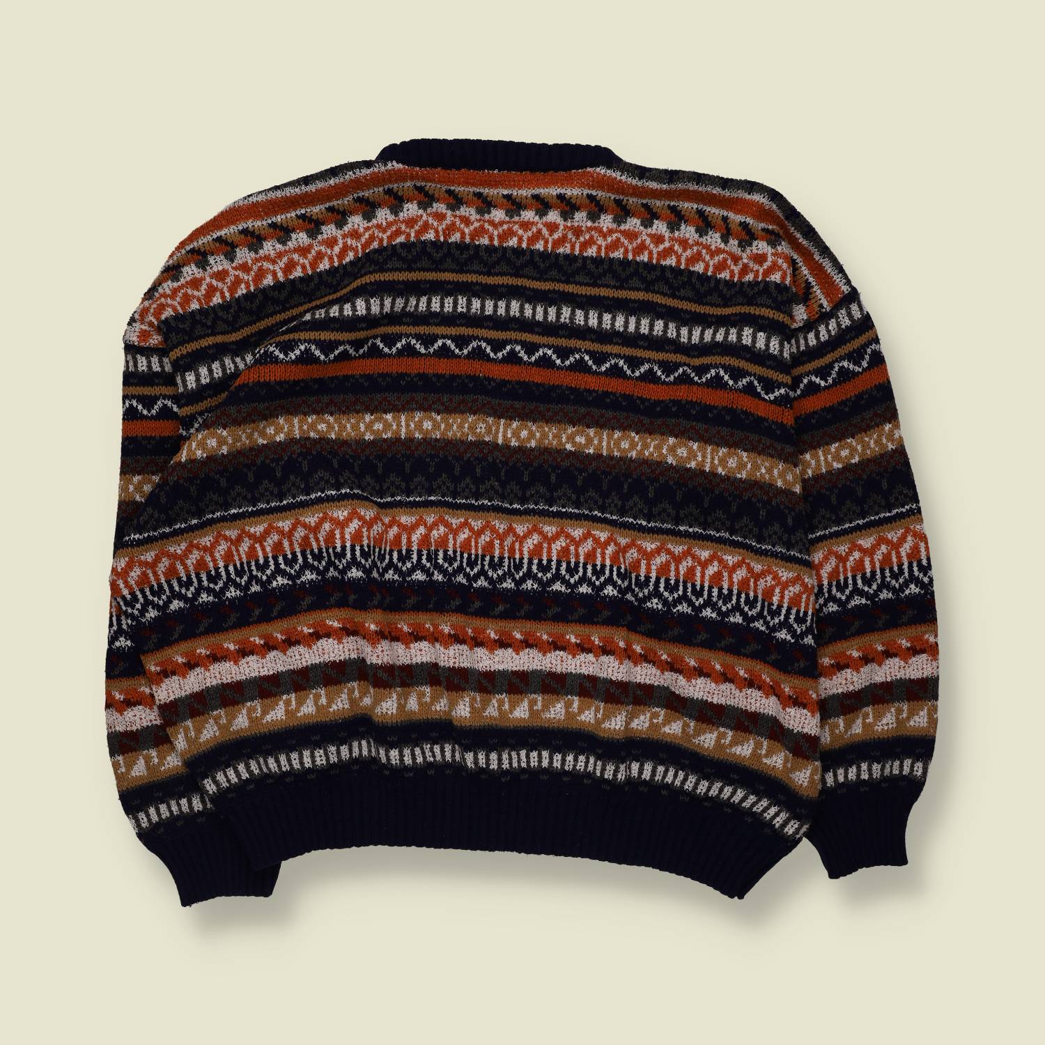 1980s | Fair Isle Knit | Navy & Rust | Boxy Fit - 3XL
