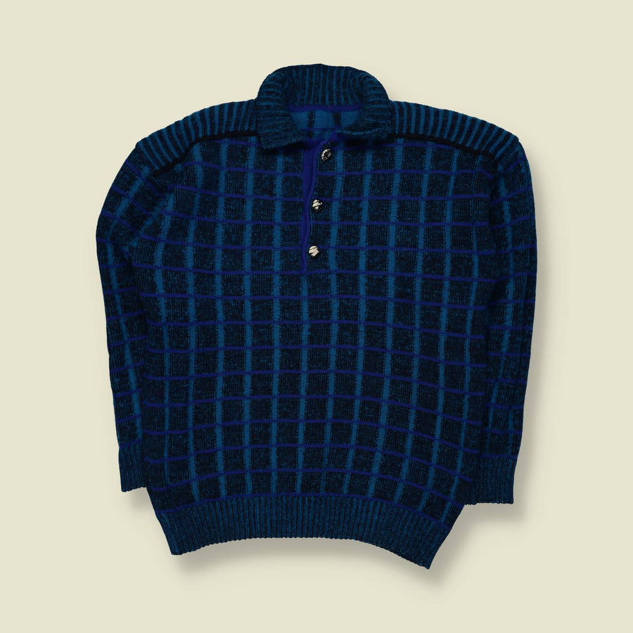 1980s | Knit | Navy Check - M