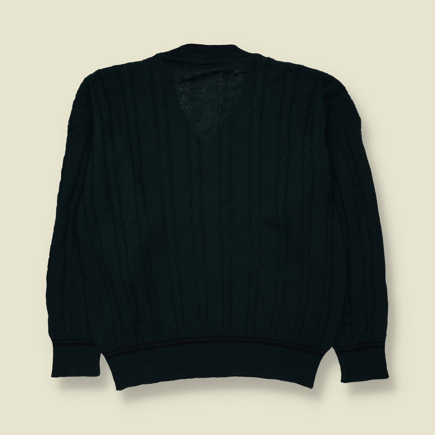 1980s | Cable Knit V-Neck | Green - L