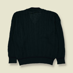 1980s | Cable Knit V-Neck | Green - L