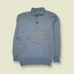 1980s | Fair Isle Collared Knit | Blue Multi - M