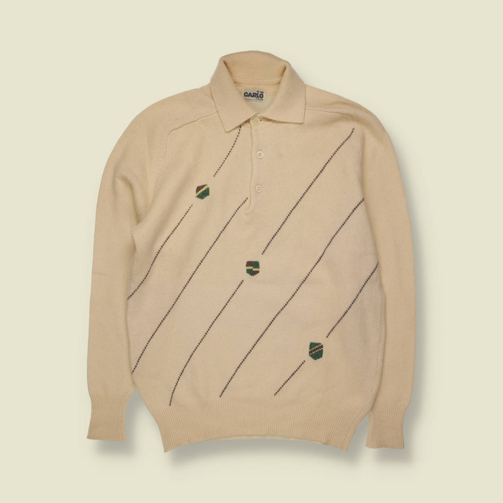 1980s | Carlo Club | Collared Knit | Cream - XXS