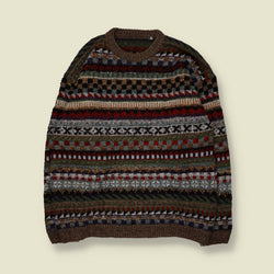 1980s | Fair Isle Knit | Brown Multi - XXL