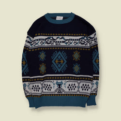 1980s | Enrico Golani | Fair Isle Knit | Navy Multi - L