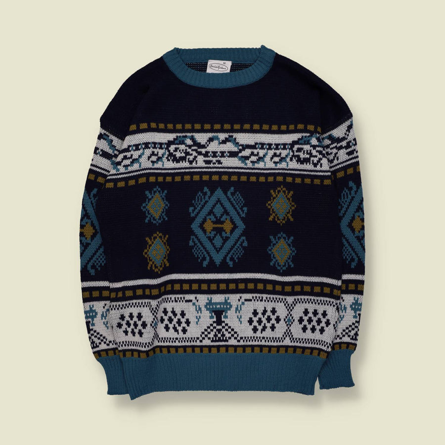 1980s | Enrico Golani | Fair Isle Knit | Navy Multi - L