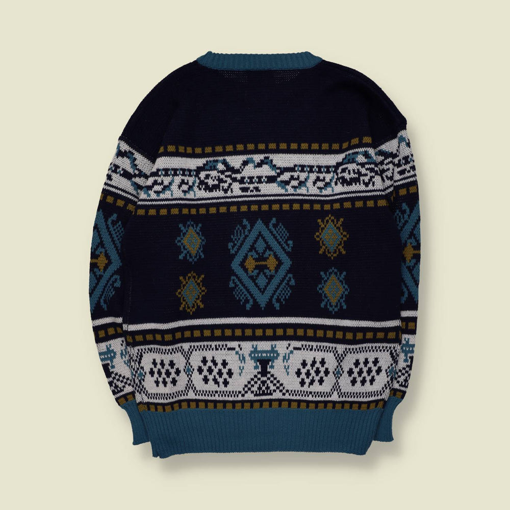 1980s | Enrico Golani | Fair Isle Knit | Navy Multi - L