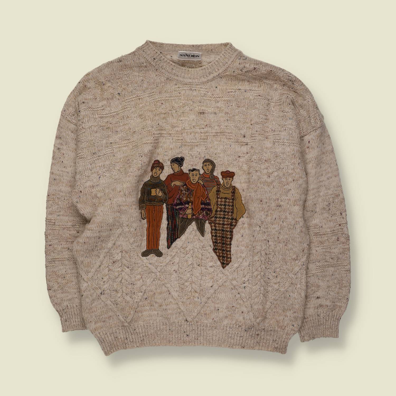 1980s | Nani Bon | Novelty Applique Knit | Oatmeal - XL