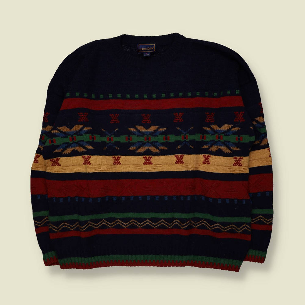 1980s | Olly Gan | Fair Isle Knit | Navy Multi - XXL