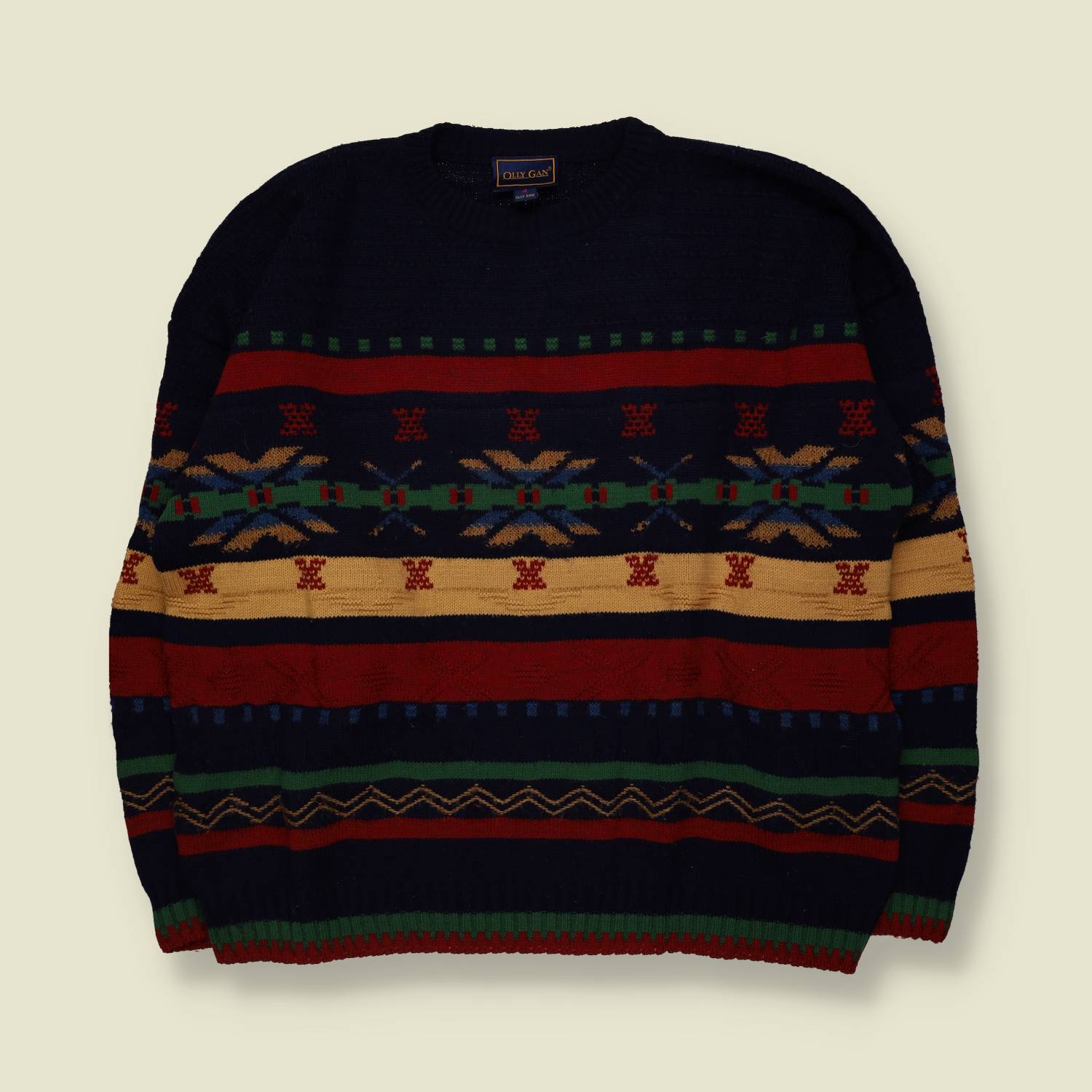 1980s | Olly Gan | Fair Isle Knit | Navy Multi - XXL