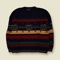 1980s | Olly Gan | Fair Isle Knit | Navy Multi - XXL