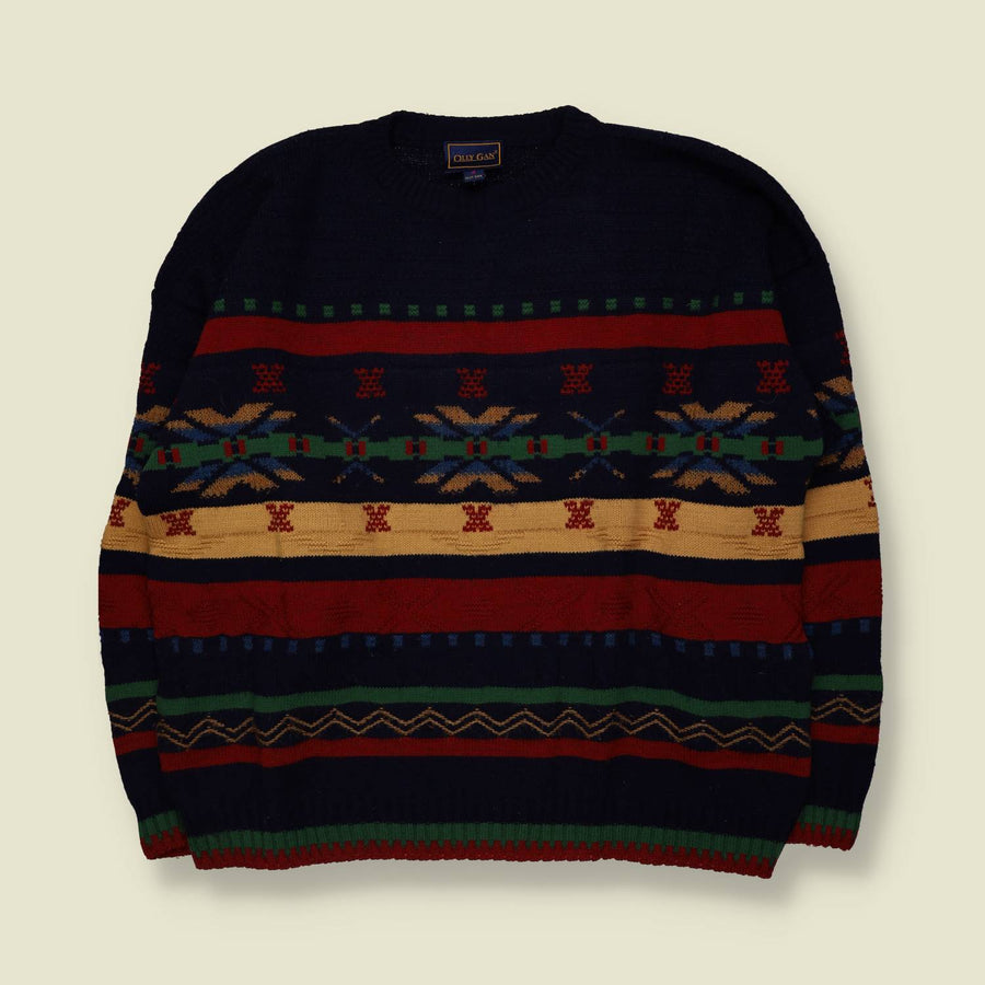 1980s | Olly Gan | Fair Isle Knit | Navy Multi - XXL