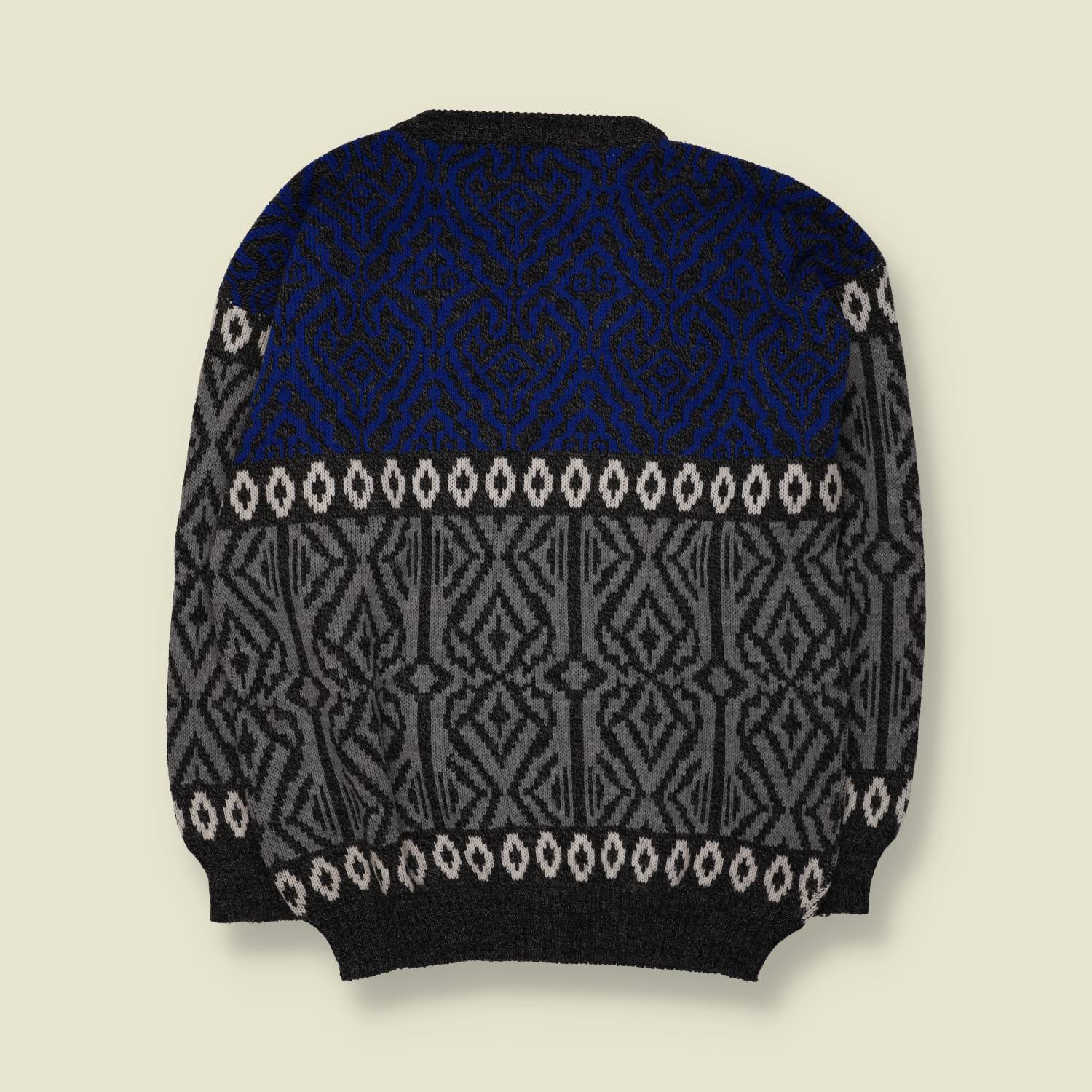 1980s | Quadro | Aztec Knit | Blue Grey & Black | Made in Italy - XL