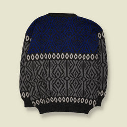 1980s | Quadro | Aztec Knit | Blue Grey & Black | Made in Italy - XL