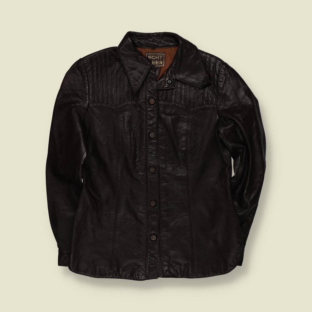 1970s | Unbranded | Leather Shirt Jacket | Black - 10