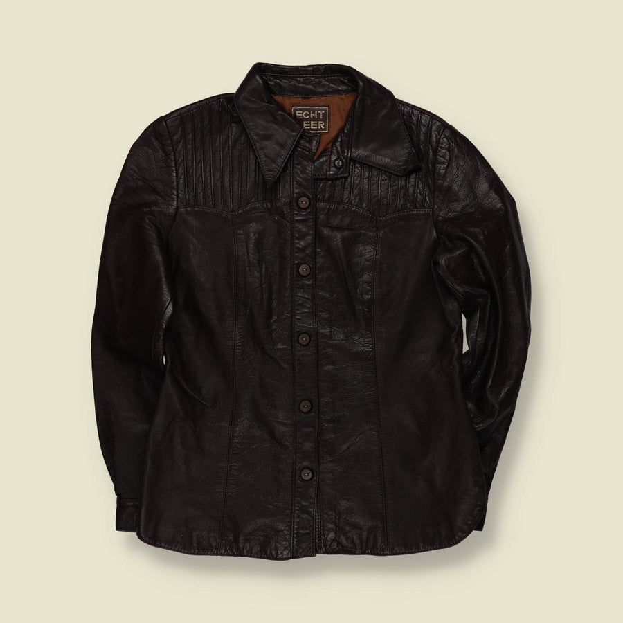 1970s | Unbranded | Leather Shirt Jacket | Black - 10