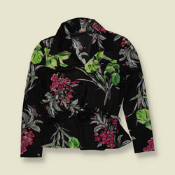 1970s | Unbranded | Floral Blouse | Black Multi - 14