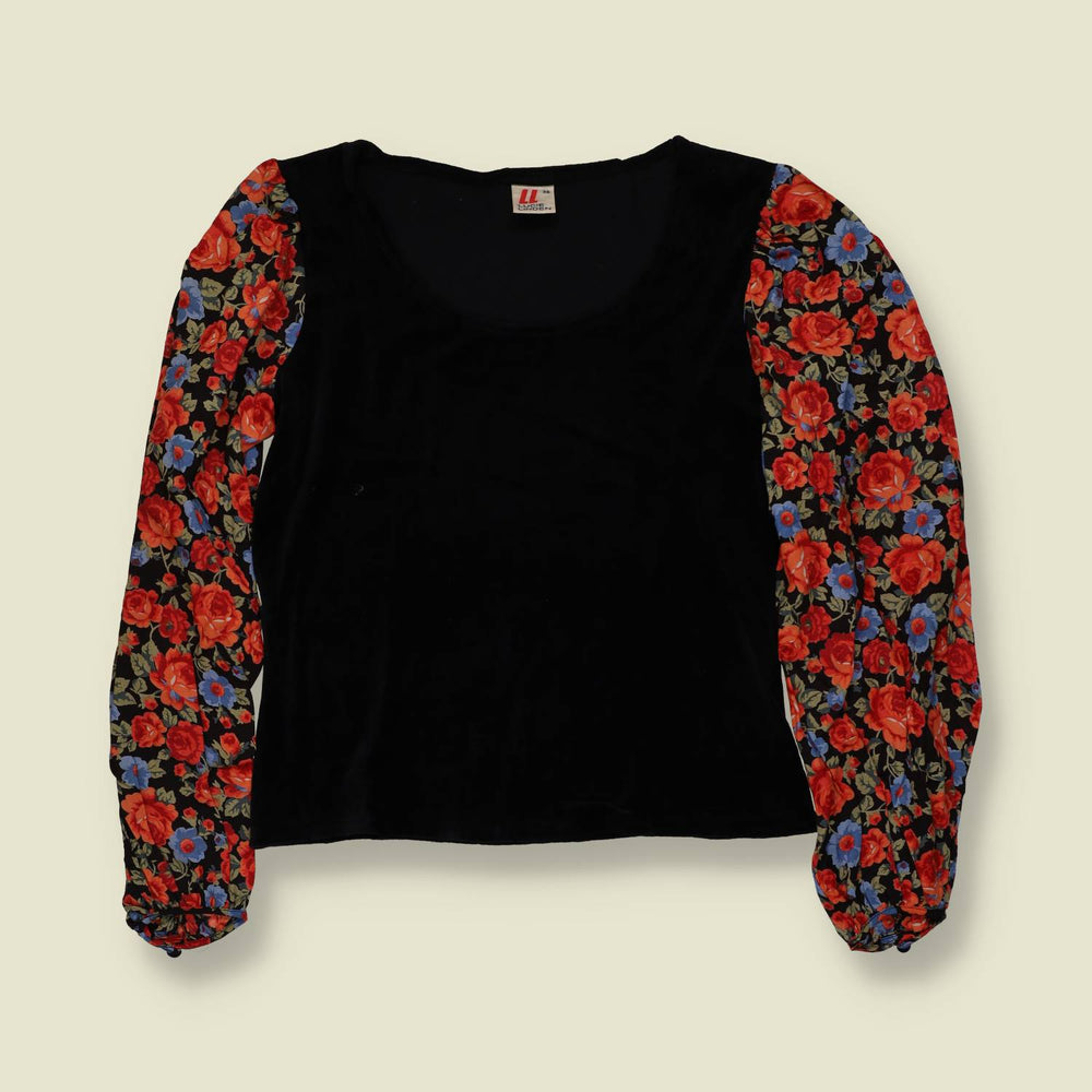1970s | Lucie Linden | Velvet Blouse | Black Floral - 8