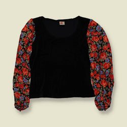 1970s | Lucie Linden | Velvet Blouse | Black Floral - 8