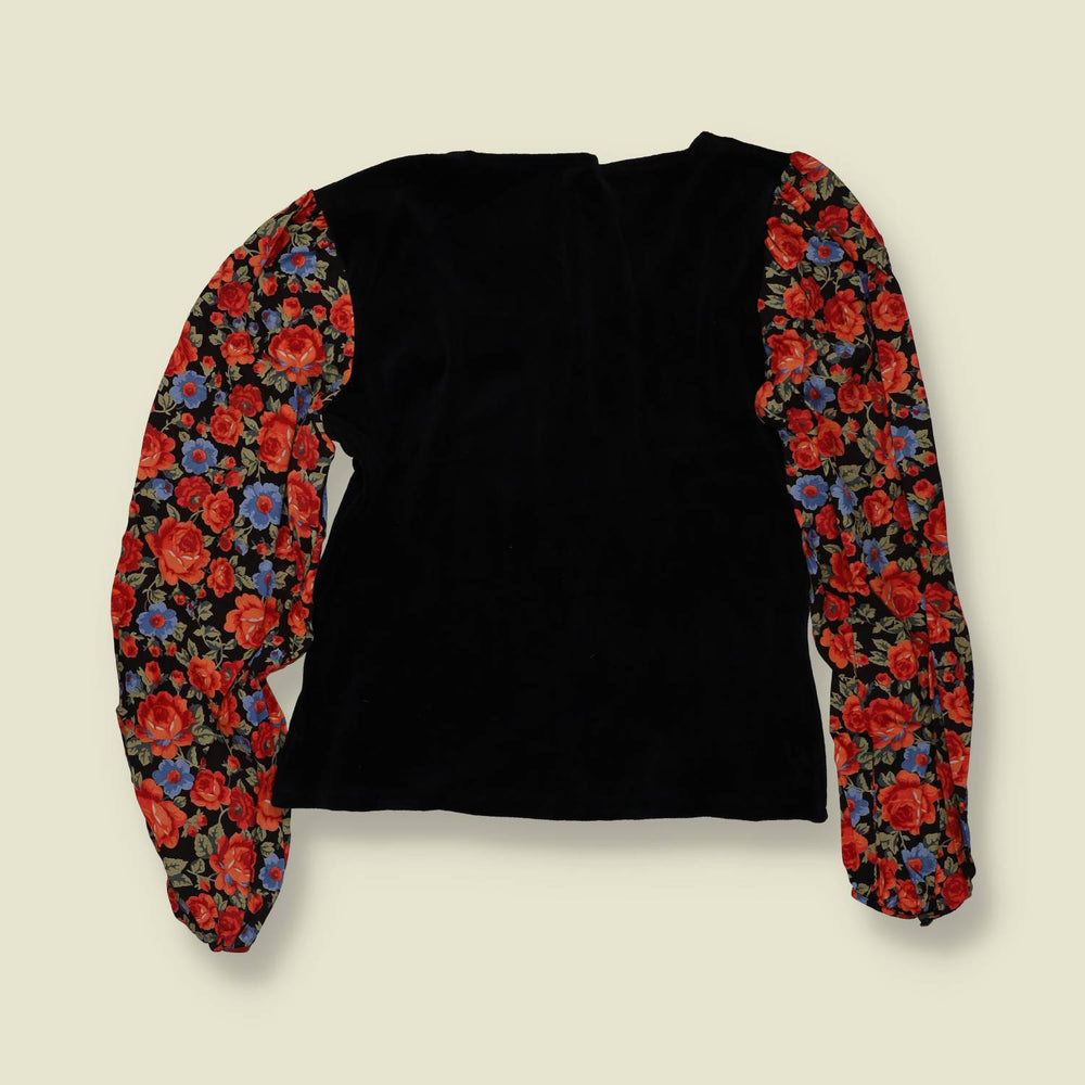 1970s | Lucie Linden | Velvet Blouse | Black Floral - 8