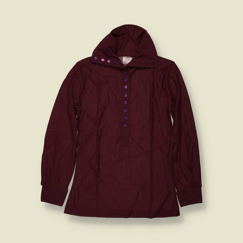 1970s | TGL | Deadstock Button Collar Blouse | Burgundy - 6