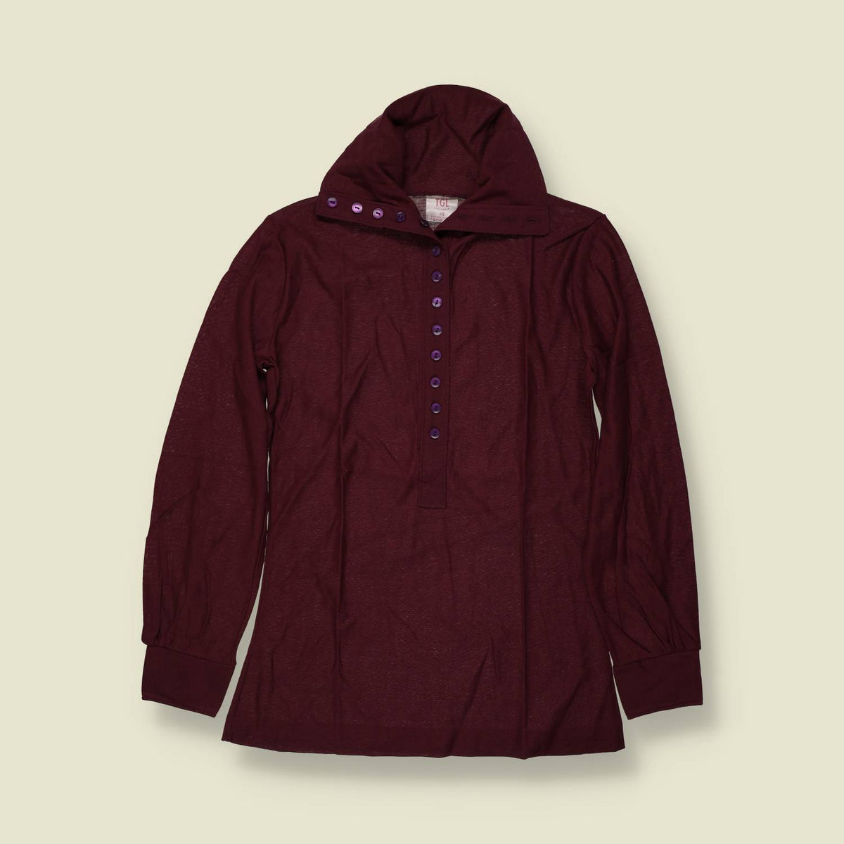 1970s | TGL | Deadstock Button Collar Blouse | Burgundy - 6