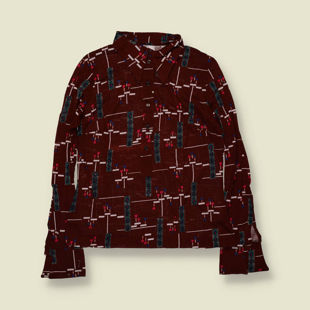 1970s | TGL | Deadstock Abstract Print Blouse | Brown Multi - 10