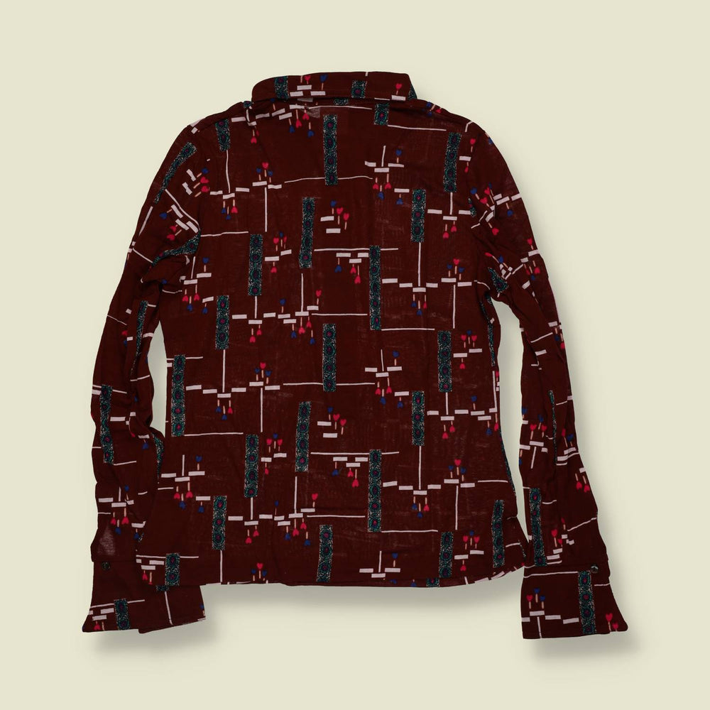 1970s | TGL | Deadstock Abstract Print Blouse | Brown Multi - 10
