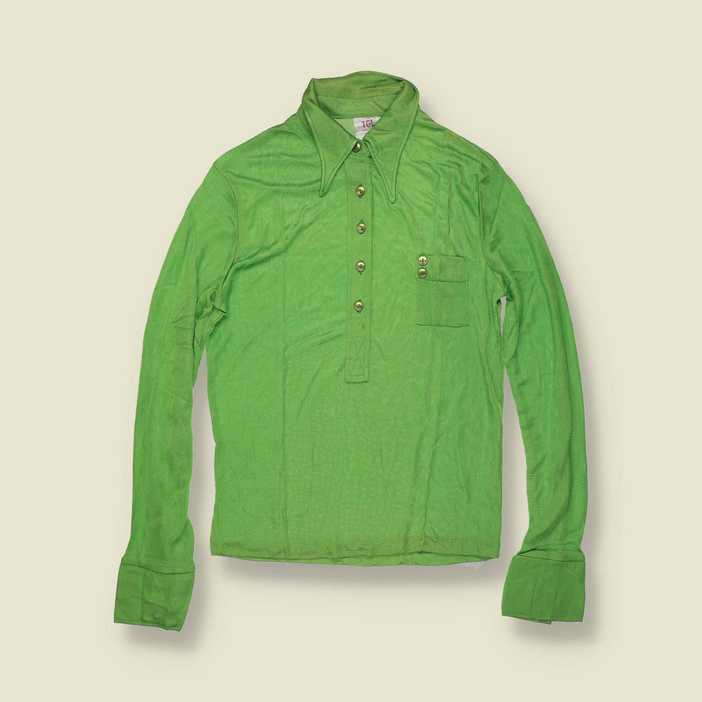 1970s | TGL | Deadstock Dagger Collar Blouse | Lime Green - 8