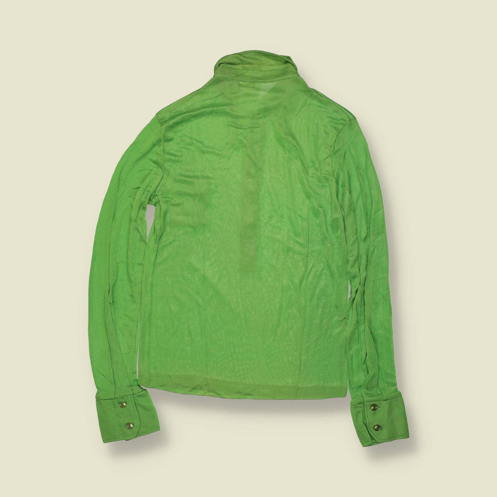1970s | TGL | Deadstock Dagger Collar Blouse | Lime Green - 8