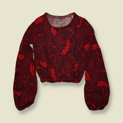 1970s | Deadstock Floral Balloon Sleeve Blouse | Red & Burgundy - 8