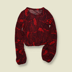 1970s | Deadstock Floral Balloon Sleeve Blouse | Red & Burgundy - 8