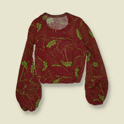 1970s | Deadstock Floral Balloon Sleeve Blouse | Rust & Green - 6
