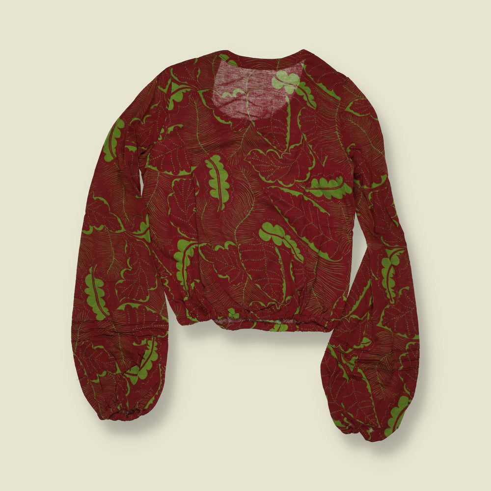 1970s | Deadstock Floral Balloon Sleeve Blouse | Rust & Green - 6