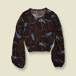 1970s | Deadstock Floral Balloon Sleeve Blouse | Brown & Blue - 12