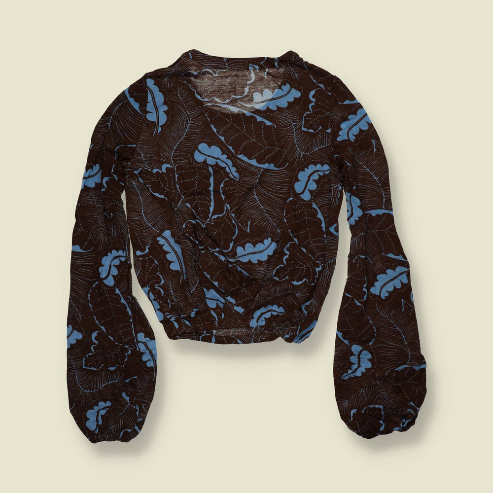 1970s | Deadstock Floral Balloon Sleeve Blouse | Brown & Blue - 12