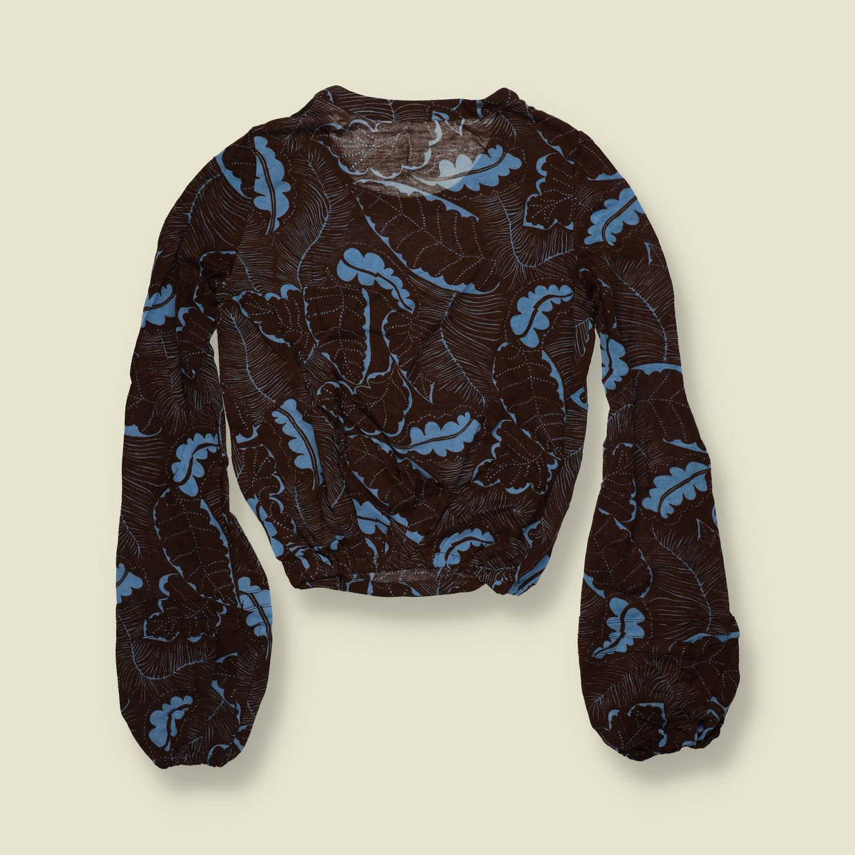 1970s | Deadstock Floral Balloon Sleeve Blouse | Brown & Blue - 12