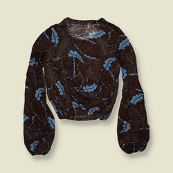 1970s | Deadstock Floral Balloon Sleeve Blouse | Brown & Blue - 12