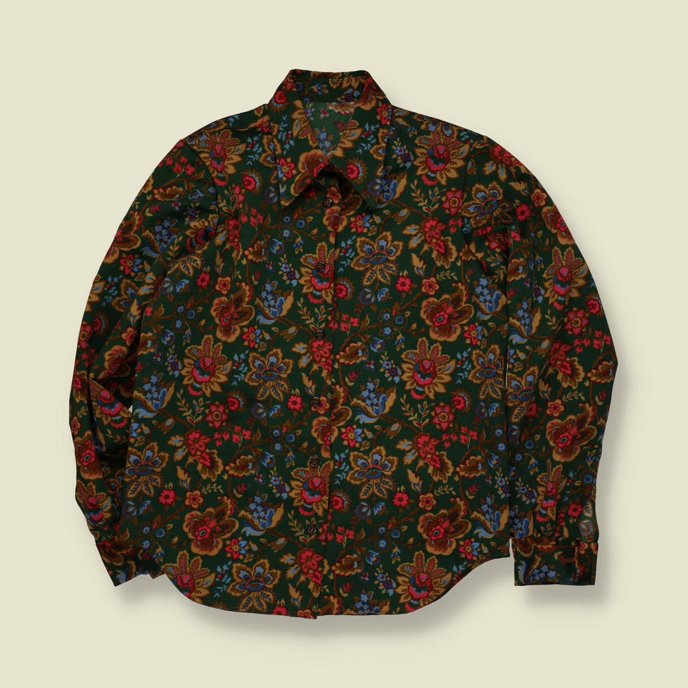1970s | Floral Blouse | Green Multi - 14