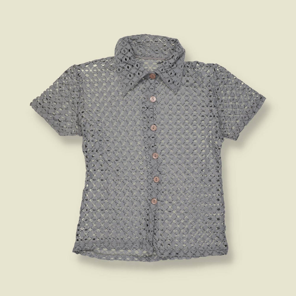 1970s | Crochet Lace Blouse | Grey - 6