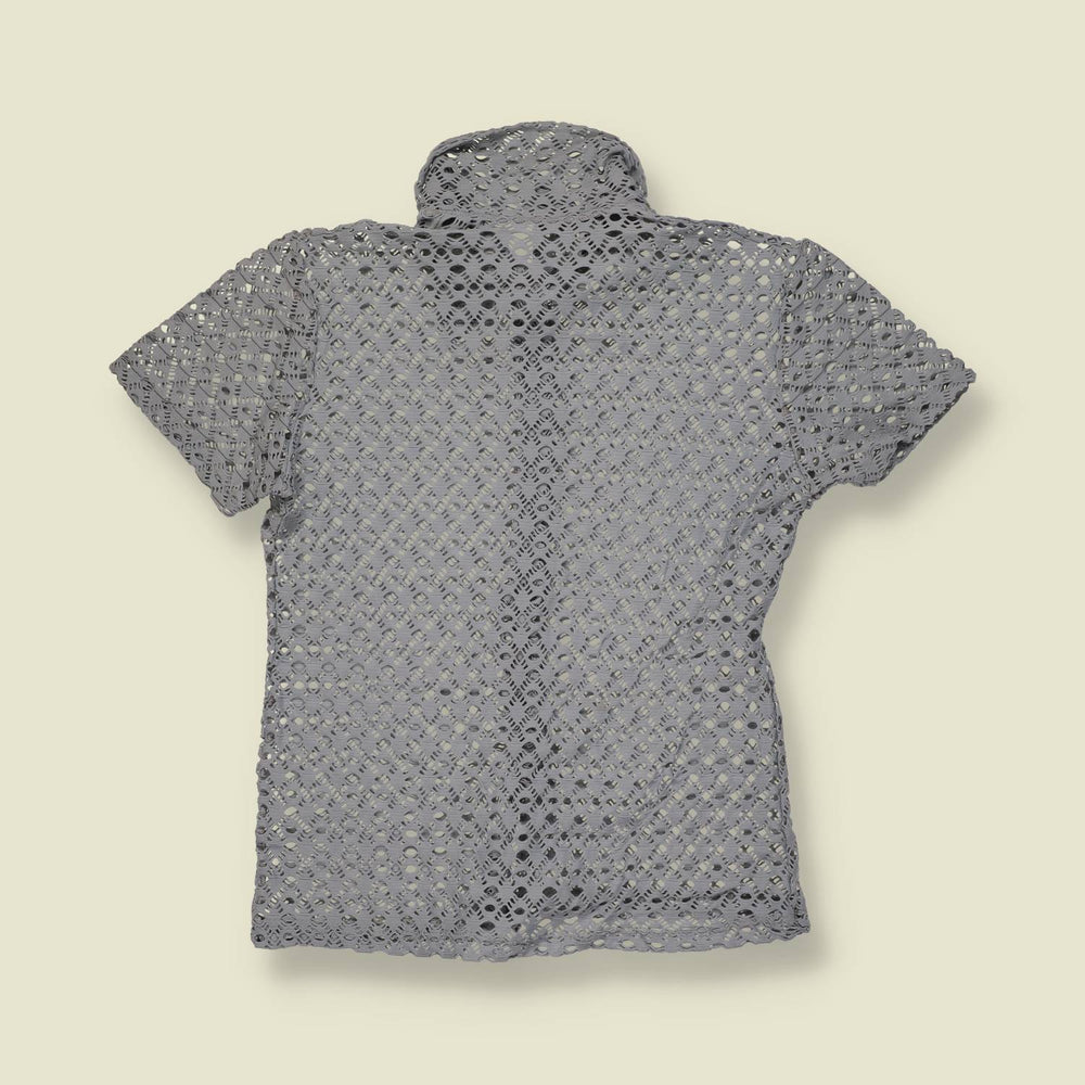 1970s | Crochet Lace Blouse | Grey - 6