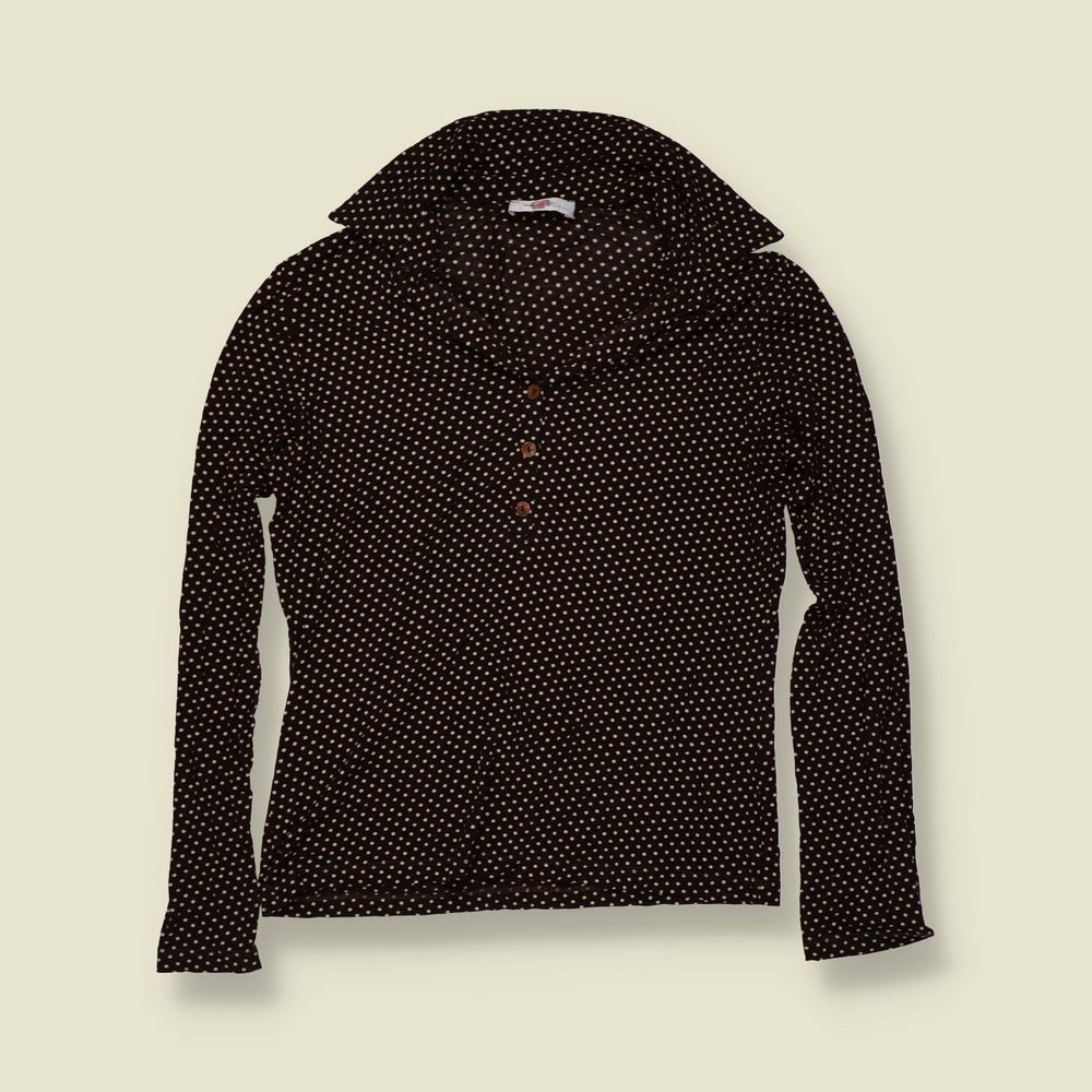 1970s | Polka Dot Blouse | Brown & Cream - 10