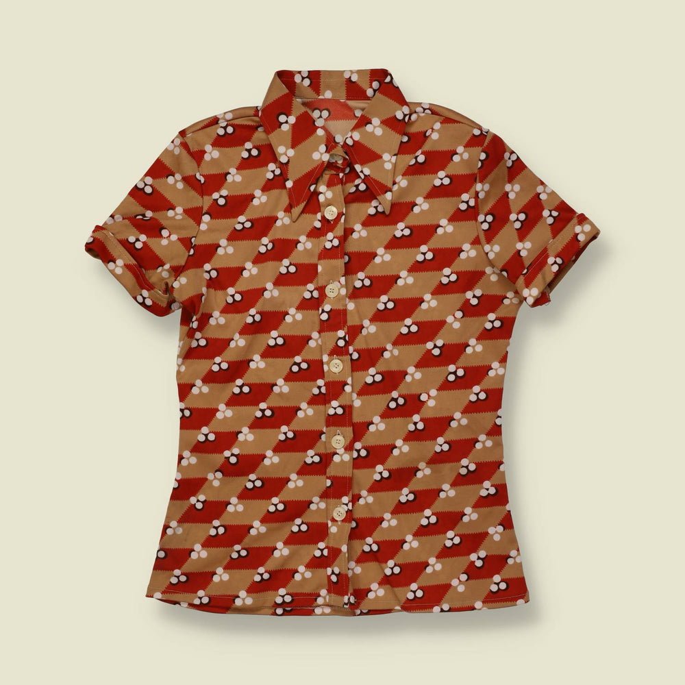 1970s | Geometric Print Blouse | Rust & Tan - 6