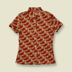 1970s | Geometric Print Blouse | Rust & Tan - 6