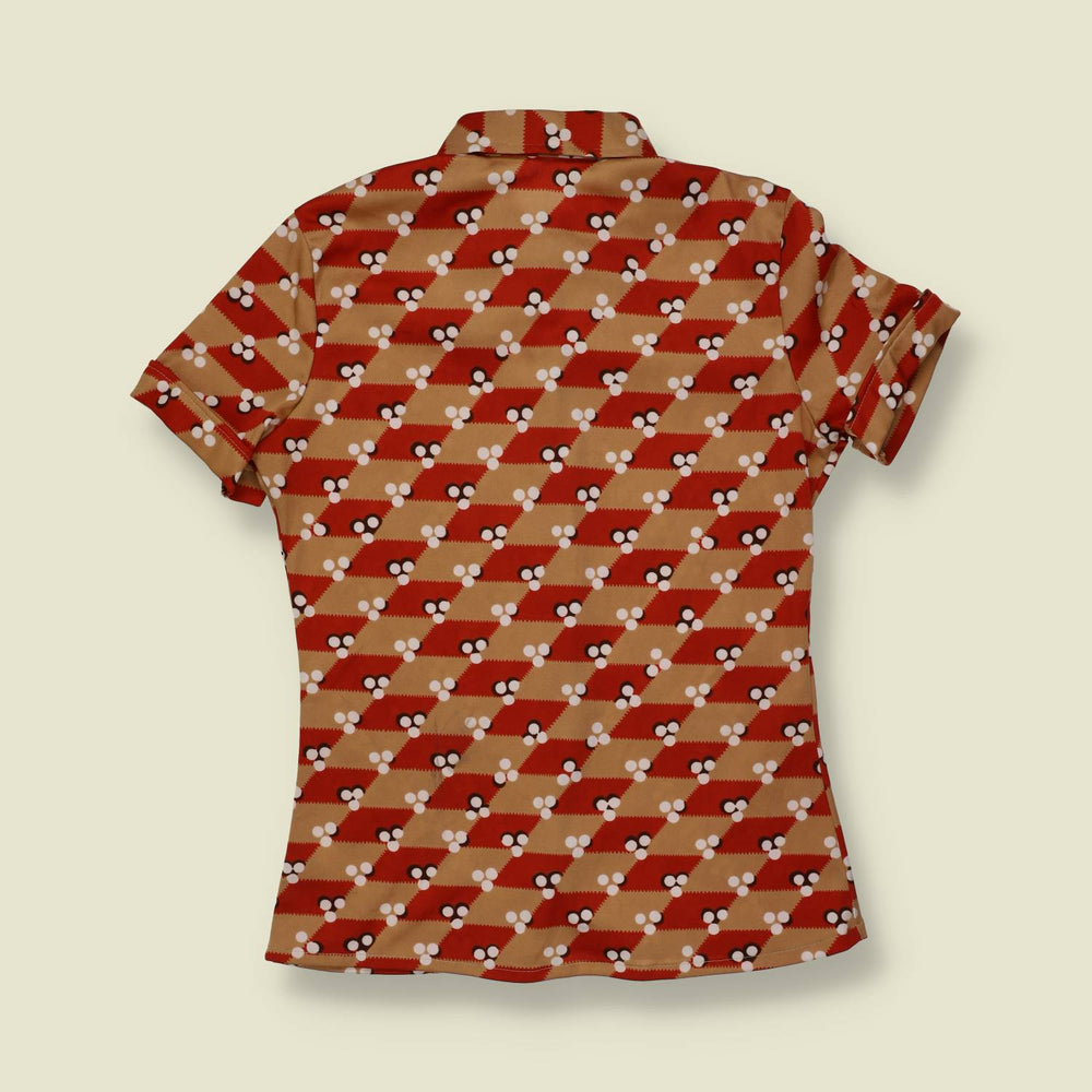1970s | Geometric Print Blouse | Rust & Tan - 6