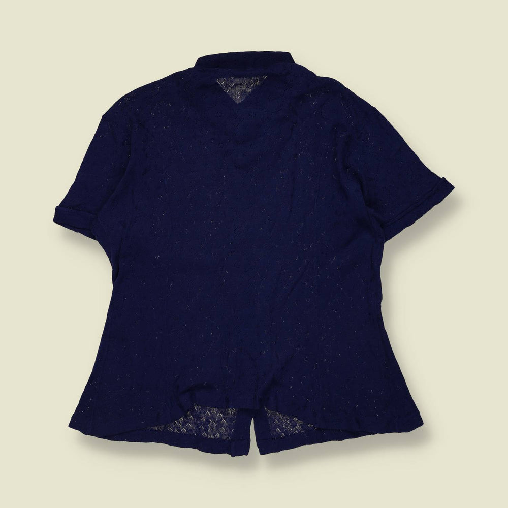 1970s | Sheer Knit Blouse | Navy - 10