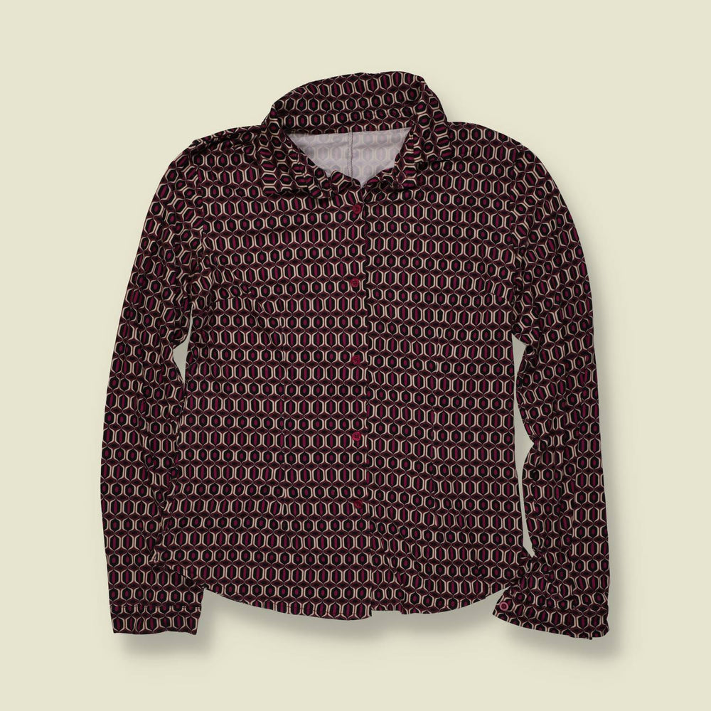 1970s | Geometric Print Blouse | Burgundy Multi - 8