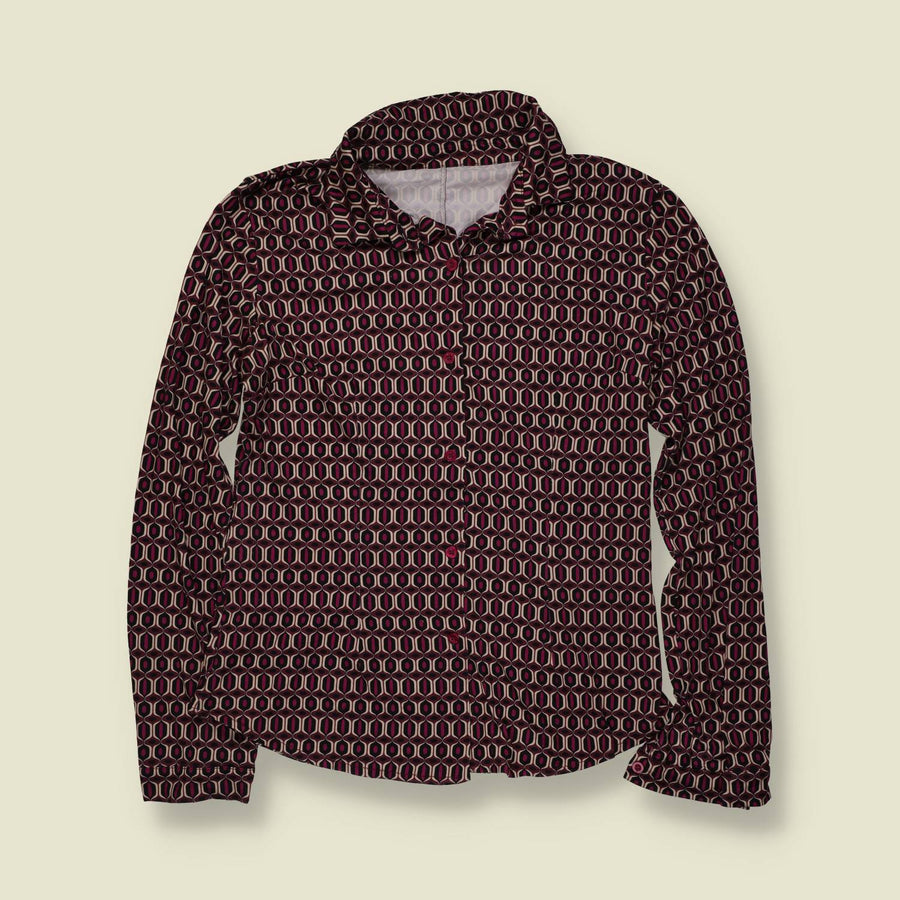1970s | Geometric Print Blouse | Burgundy Multi - 8