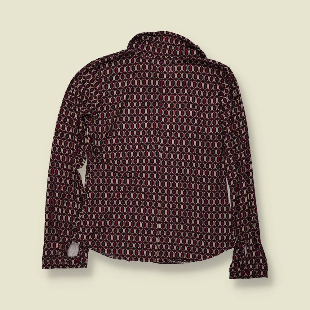 1970s | Geometric Print Blouse | Burgundy Multi - 8